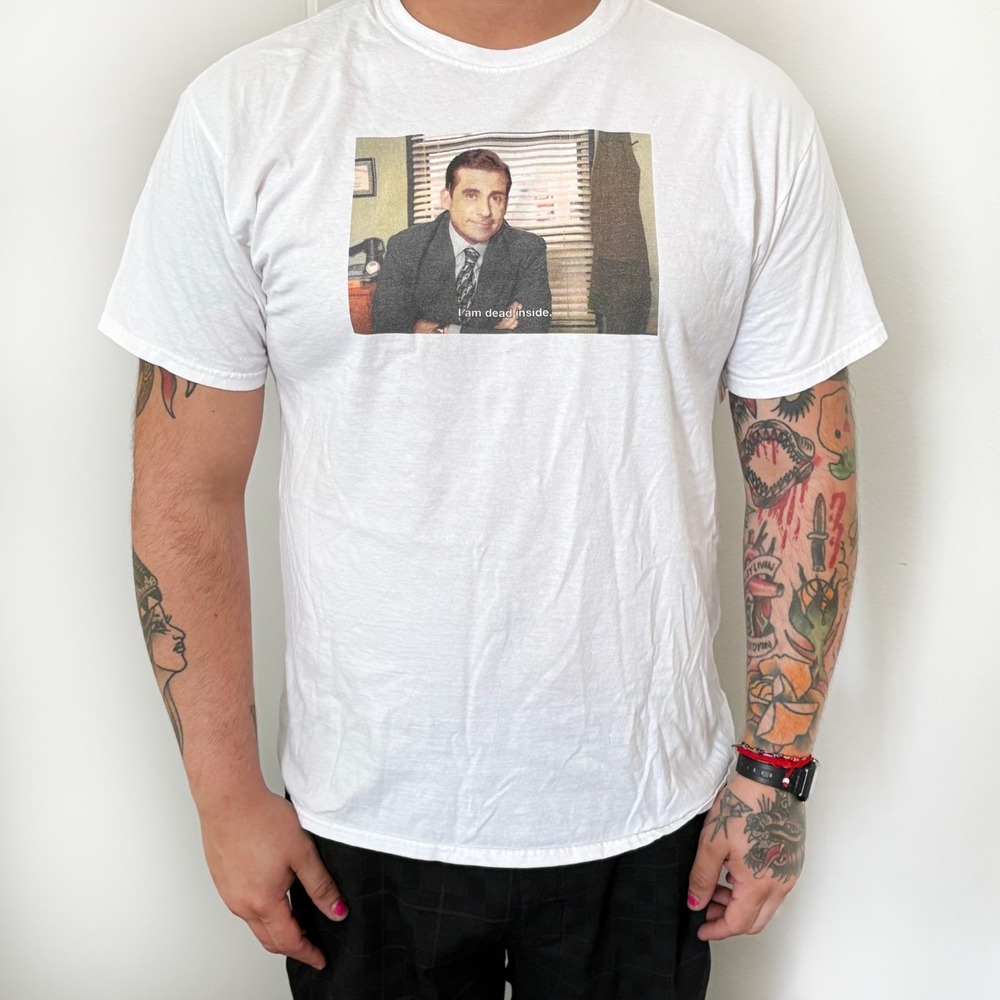 The Office Michael Scott Dead Inside Meme Graphic T-Shirt Mens L Funny